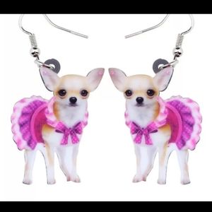 Acrylic Drop Earrings Chihuahua in a Pink Dress